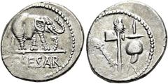 RÖMER RÖMISCHE REPUBLIK. RÖMISCHE REPUBLIK NACH 211 V. CHR.. C. Iulius Caesar, 49 - 48 v. Chr. Denar (3,74g). Mzst. in Gallia Narbonensis oder Hispania Citerior. Vs.: CAESAR, Elefant trampelt n. r. ei