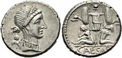 RÖMER RÖMISCHE REPUBLIK. RÖMISCHE REPUBLIK NACH 211 V. CHR.. C. Iulius Caesar, 46 - 45 v. Chr. Denar (4,25g). Mzst. in Spanien. Vs.: Kopf der Venus mit Diadem n. r., dahinter Cupido. Rs.: CAESAR, Trop