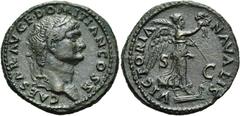 RÖMER RÖMISCHE KAISERZEIT. Domitian als Caesar, 69 - 81 n. Chr. AE As (11,72g). 73 n. Chr. Mzst. Rom. Vs.: CAESAR AVG F DOMITIAN COS II, Kopf mit Lorbeerkranz n. r. Rs.: VICTORIA NAVALIS / S - C, Vikt