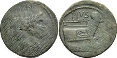 RÖMER RÖMISCHE REPUBLIK. RÖMISCHE REPUBLIK NACH 211 V. CHR. Sextus Pompeius Magnus Pius, ab 45 v. Chr. AE As ø 30mm (20,38g). Mzst. in Sizilien oder Spanien. Vs.: MAGN, bekränzter Januskopf mit den Zü