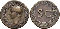 RÖMER RÖMISCHE KAISERZEIT. Tiberius, 14 - 37 n. Chr. AE As ø 29mm (10,80g). 22 - 23 n. Chr. Mzst. Rom. Vs.: TI CAESAR DIVI AVG F AVGVST IMP VIII, Kopf n. l. Rs.: PONTIF MAXIM TRIBVN POTEST XXIIII / S 