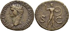 RÖMER RÖMISCHE KAISERZEIT. Claudius, 41 - 54 n. Chr. AE As ø 30mm (11,15g). 42 - 43 n. Chr. Mzst. Rom. Vs.: TI CLAVDIVS CAESAR AVG P M TR P IMP P P, Kopf n. l. Rs.: S - C, Minerva mit Lanze u. Schild 