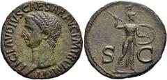 RÖMER RÖMISCHE KAISERZEIT. Claudius, 41 - 54 n. Chr. AE As ø 28mm (10,73g). 42 - 43 n. Chr. Mzst. Rom. Vs.: TI CLAVDIVS CAESAR AVG P M TR P IMP P P, Kopf n. l. Rs.: S - C, Minerva mit Lanze u. Schild 