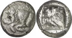 GRIECHEN LYKIEN UNBESTIMMTER DYNAST Stater, (9,25 g.), ca. 500 / 480 v. Chr. Mzst. unbestimmt. Vs.: Eberprotome l. mit Perlstab an der Schulter. Rs.: Vertieftes, unregelmäßig strukturiertes Feld. Vism