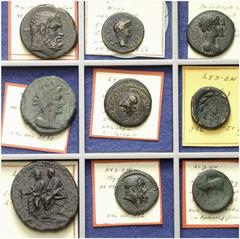 Spezialsammlung Antike Bronzemünzen LYDIEN Lot von 21 Stück: Autonom und römische Kaiserzeit. Magnesia ad Sipylum, Maionia, Philadelphia (2x), Sardeis (11x), Thyateira, Tralleis (2x), Hypaipa, Lykien,