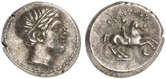 Antike Münzen GRIECHISCHE MÜNZEN. KÖNIGREICH MAKEDONIEN. Philippos II., 359 - 336 v. Chr. Tetrobol. Apollonkopf / Reiter, darunter Mondsichel. SNG ANS 710 2,68 g vz