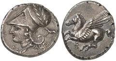 Antike Münzen GRIECHISCHE MÜNZEN. KORINTHIA. - Korinthos. Stater, 386-307 v. Chr. Pegasos / Athenakopf mit bekränztem Helm, Beizeichen Eber. Ravel 1017 8,44 g vz ex unsere Auktion 12 (1994) 220