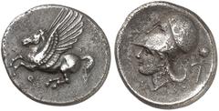 Antike Münzen GRIECHISCHE MÜNZEN. KORINTHIA. - Korinthos. Stater, 4. Jhdt. v. Chr, Pegasos / Athenakopf, Beizeichen Gamma-Thyrsos. Ravel 1025; SNG Cop. 81 8,35 g getönt,