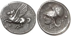 Antike Münzen GRIECHISCHE MÜNZEN. KORINTHIA. - Korinthos. Stater, 4. Jhdt. v. Chr, Pegasos / Athenakopf, Beizeichen Gamma-Thyrsos. Ravel 1025; SNG Cop. 81 8,35 g getönt,