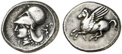 Antike Münzen GRIECHISCHE MÜNZEN KORINTHIA Korinthos Stater, 386-307 v. Chr. Pegasos / Athenakopf, Beizeichen I und Nike. Ravel 1030 8,42 g ss+