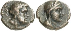 GRIECHISCHE MÜNZEN LYKIEN - Bubon Bronze, 160/161 n. Chr. Zeuskopf, BOY / Weiblicher Kopf mit Schleier. nur Slg. Lindgren III, 1638 (unter unbestimmt, dieses Expl. !) von größter Seltenheit ! 6,40 g b