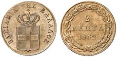 Ausländische Münzen EUROPA GRIECHENLAND - Königreich Otto von Bayern, 1832-1862. 2 Lepta 1832, Athen. Divo 25a vz