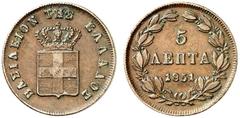 Ausländische Münzen EUROPA GRIECHENLAND - Königreich Otto von Bayern, 1832-1862. 5 Lepta 1851, Athen. Divo 24a vz