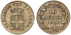 Ausländische Münzen EUROPA GRIECHENLAND - Königreich Otto von Bayern, 1832-1862. 10 Lepta 1851, Athen. Divo 20f min. Sfr., vz