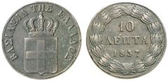 Spezialsammlung Bayern DIE HERZOGLICH - BAYERISCHE HAUPTLINIE Otto Friedrich Ludwig, 1832-1862, als König von Griechenland 10 Lepta 1837, Athen. Witt. 2902 Anm., Divo 18c ss+