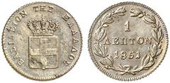 Spezialsammlung Bayern DIE HERZOGLICH - BAYERISCHE HAUPTLINIE Otto Friedrich Ludwig, 1832-1862, als König von Griechenland 1 Lepton 1851, Athen. Witt. 2905 Anm., Divo 32a kl. Sfr., vz