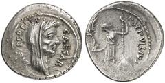 Antike Münzen RÖMISCHE MÜNZEN RÖMISCHE REPUBLIK C. Iulius Caesar Denar, 44 v. Chr. Verschleierter Kopf des C. Iulius Caesar mit etruskischer Goldkrone / Stehende Venus mit Victoriola, Zepter und Schil