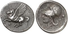 Antike Münzen GRIECHISCHE MÜNZEN. KORINTHIA. - Korinthos. Stater, 4. Jhdt. v. Chr, Pegasos / Athenakopf, Beizeichen Gamma-Thyrsos. Ravel 1025; SNG Cop. 81 8,35 g getönt,