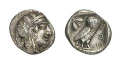 ATTIKA ATHEN Drachme, 435 - 420 v. Chr. 3.84 g. Athenakopf rechts. Rs: Eule en face. Svoronos, Taf. 15, 23. Leicht raue Oberfläche, fast vorzüglich.