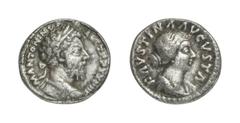 KAISERZEIT MARCUS AURELIUS (161 - 180) Marcus Aurelius und Faustina minor Denar, 173 - 174, Rom (?). 2.71 g. Büste des Marcus Aurelius mit Lorbeerkranz und Panzer rechts. Rs: Drapierte Büste der Faust