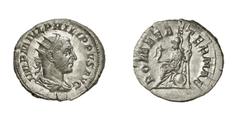 RÖMISCHE MÜNZEN PHILIPPUS I. ARABS (244 - 249) PHILIPPUS I. ARABS (244 - 249) Antoninian, 245 - 246, Rom. 4.05 g. IMP M IVL PHILIPPVS AVG. Büste mit Strahlenkrone, Paludament und Panzer rechts. Rs: RO