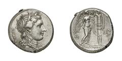 GRIECHISCHE MÜNZEN (GREEK COINS) SYRAKUS SYRAKUS Agathokles (317 - 289 v. Chr.) Tetradrachmon, ca. 310 - 305 v. Chr. 17.10 g. @KORAS. Kopf der Kore mit Ährenkranz, Ohranhänger und Perlenhalskette link