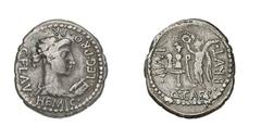 Römische Münzen - Bürgerkriegszeit M. IUNIUS BRUTUS. Denar, 42 v. Chr., Feldmünzstätte in Lykien. 3.32 g. C FLAV - HEMIC - LEG PRO PR. Drapierte Büste des Apollo rechts, davor Lyra. Rs: IMP - Q CAEP -