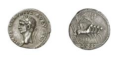 Römische Münzen - Kaiserzeit CLAUDIUS (41 - 54). Divus Claudius unter Nero Denar, 54, Rom. 3.32 g. DIVVS CLAVDIVS AVGVSTVS. Kopf mit Eichenkranz links. Rs: EX S C. Triumphalquadriga ohne Lenker im Sch