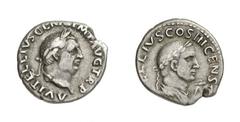 Römische Münzen - Kaiserzeit VITELLIUS (69). Vitellius und Vitellius senior Denar, 69, Rom. 3.24 g. [A VIT]ELLIVS GERM IMP AVG TR P. Kopf des Vitellius mit Lorbeerkranz rechts. Rs: L VITELLIVS COS III