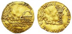 Coronation ducat of 1649 Obv: Armed hand holding a combination padlock emerges from behind the clouds.Inscription on the wheels: I-O-A-N-N-S-C-A-S-I-M-I-R-V-S-, inscription seen horizontally: CORONAT9
