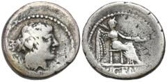 Ancient coins: Roman Republic (Rome) RÖMISCHEN REPUBLIK / GRIECHISCHE MÜNZEN / BYZANZ / ANTIK / ANCIENT / ROME / GREECE Roman Republic, M. Porcius Cato (89 BC). Quinar, Rome AW: Głowa Libra w prawo, p