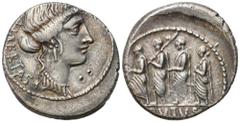 Ancient coins: Roman Republic (Rome) RÖMISCHEN REPUBLIK / GRIECHISCHE MÜNZEN / BYZANZ / ANTIK / ANCIENT / ROME / GREECE Roman Republic, Denarius, Rome M. Iunius Brutus 54 BC, - RARITY AW: Głowa Pietas