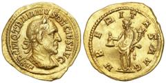Ancient coins: Roman Empire (Rome) Roman Empire. Trajan Decius (249-251). Aureus 250, Rome - RARE AW: Popiersie cesarza w prawo, IMP C M Q TRAIANVS DECIVS AVG RW: Uberitas z sakiewką pieniędzy i rogie