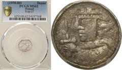 Medieval coins Medieval coins POLSKA/POLAND/POLEN/SCHLESIEN/GERMANY/TEUTONIC ORDER Boleslaw Smialy (1058–1080), denar królewski (1076–1079), Cracow PCGS MS62 Aw.: Głowa króla w lewo w koronie z miecze