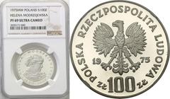 Coins Poland People's Republic POLSKA / POLAND / POLEN PRL. 100 zlotych 1975 Helena Modrzejewska NGC PF69 ULTRA CAMEO (2 MAX) Piękny, menniczy egzemplarz. Druga najwyższa nota gradingowa na świecie.Fi