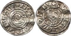 Medieval coins POLSKA / POLAND / POLEN / SCHLESIEN / GERMANY Denmark, Hardeknut (1035-1042). Denar (Penning) - RARE Aw.: Spirala z kropkami, dookoła legenda otokowaRw.: Cztery łuki uformowane w krzyż 