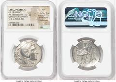 Ancients Greek LYCIA. Phaselis. Ca. 218-185 BC. AR tetradrachm (30mm, 16.13 gm, 12h). NGC VF 4/5 - 3/5, Fine Style, countermark. Posthumous issue in the name and types of Alexander III the Great of Ma