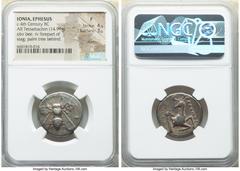 Ancients Greek IONIA. Ephesus. Ca. 4th century BC. AR tetradrachm (23mm, 14.99 gm, 11h). NGC Fine 4/5 - 3/5, marks. Balaithus, magistrate. E-Φ, bee with straight wings seen from above / BAΛAIΘOΣ, fore