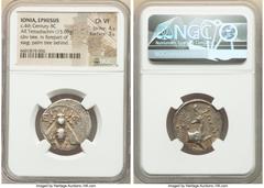 Ancients Greek IONIA. Ephesus. Ca. 4th century BC. AR tetradrachm (24mm, 15.08 gm, 12h). NGC Choice VF 4/5 - 3/5. Ca. 350-340 BC. Eoxorus, magistrate. E-Φ, bee with straight wings seen from above / EO