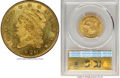 Early Half Eagles 1820 $5 Curl Base 2, Large Letters, BD-7, High R.7, MS66 PCGS. CAC. Ex: Harry W. Bass, Jr. Collection. Bass-Dannreuther Die State b/c with extensive obverse spalling (rust) in the fi