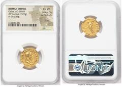 Ancients Roman Imperial Galba (AD 68-69). AV aureus (20mm, 7.27 gm, 5h). NGC Choice VF 5/5 - 2/5, scuffs. Rome, July AD 68-January AD 69. IMP SER GALBA CAESAR AVG P M, laureate bust of Galba right / D