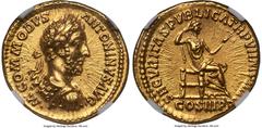 Ancients Roman Imperial Commodus, as Augustus (AD 177-192). AV aureus (20mm, 7.29 gm, 12h). NGC AU 5/5 - 3/5. Rome, AD 181. •M•COMMODVS-ANTONINVS AVG, laureate, cuirassed bust of Commodus right, seen 