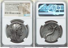 Ancients Greek PTOLEMAIC EGYPT. Arsinöe II Philadelphus (277-270/268 BC). AR decadrachm (36mm, 35.34 gm, 1h). NGC VF 5/5 - 2/5, graffiti. Posthumous issue of Alexandria under Ptolemy II, ca. 249/8-246