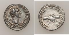 Nerva. A.D. 96-98. AR denarius (18 mm, 3.32 g, 6 h). Rome, A.D. 97. Laureate head of Nerva right / CONCORDIA EXERCITVVM, two clasped hands. RIC 14; BMC 25; RSC 20. Good VF, nicely toned. Nerva was dec