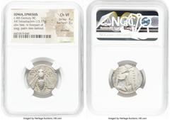 Ancients Greek IONIA. Ephesus. Ca. 4th century BC. AR tetradrachm (23mm, 15.17 gm, 12h). NGC Choice VF 4/5 - 3/5, brushed. Ca. 350-340 BC. Artemon, magistrate. E-Φ, bee with straight wings seen from a