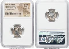 Ancients Roman Imperial Nerva (AD 96-98). AR denarius (17mm, 3.13 gm, 5h). NGC Choice AU 5/5 - 2/5, brushed. Rome, AD 97. IMP NERVA CAES AVG P M TR P COS III P P, laureate head of Nerva right / CONCOR