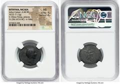 Ancients Roman Provincial BITHYNIA. Nicaea. Julius Caesar, as Dictator (49-44 BC). AE (22mm, 7.12 gm, 12h). NGC VG 4/5 - 4/5. C. Vibius Pansa, proconsul, dated Civic Year 236 (47/6 BC). NIKAEΩN, bare 