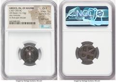 Ancients Greek SARONIC ISLANDS. Aegina. Ca. 457-350 BC. AR stater (19mm, 12.12 gm). NGC Choice Fine 5/5 - 4/5, light marks. Ca. 445/4-430 BC. Land tortoise with segmented shell, seen from above / Five
