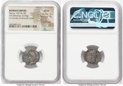Ancients Roman Imperial Nerva (AD 96-98). AR denarius (17mm, 3.63 gm, 12h). NGC XF S 3/5 - 4/5, brockage. IMP NERVA CAES AVG P M TR POT, laureate head of Nerva right / Incuse of obverse. From A Profes