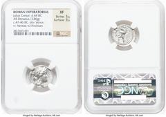 Ancients Roman Republic Julius Caesar, as Dictator (49-44 BC). AR denarius (18mm, 3.86 gm, 6h). NGC XF 5/5 - 3/5. Military mint traveling with Caesar in North Africa, ca. 48-46 BC. Diademed head of Ve
